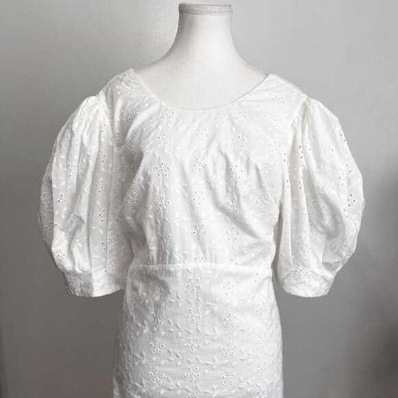 NWT TED BAKER JENAAY WHITE EYELET SHORT PUFF SLEEVE MAXI PEASANT DRESS - 5 (XL) - Picture 5 of 16